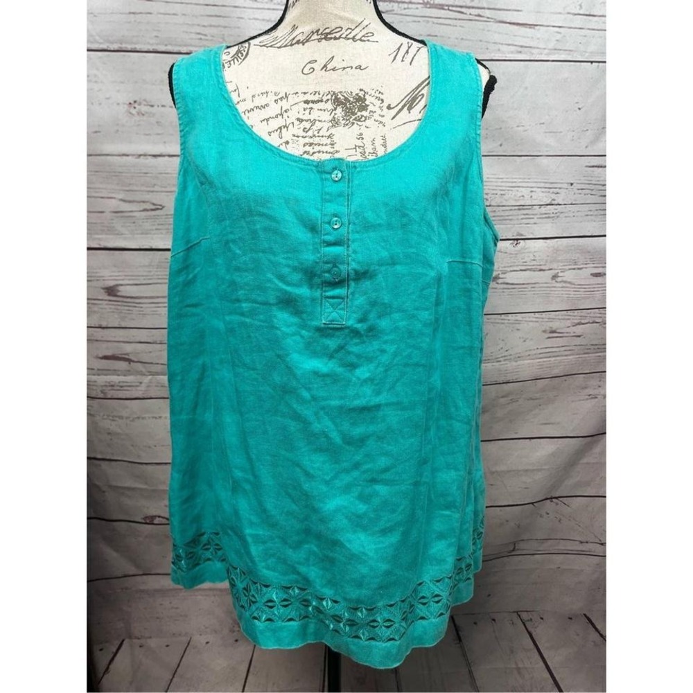 Jones New York Woman Turquoise Linen Blend Sleeveless Tank Top Plus Size 1X